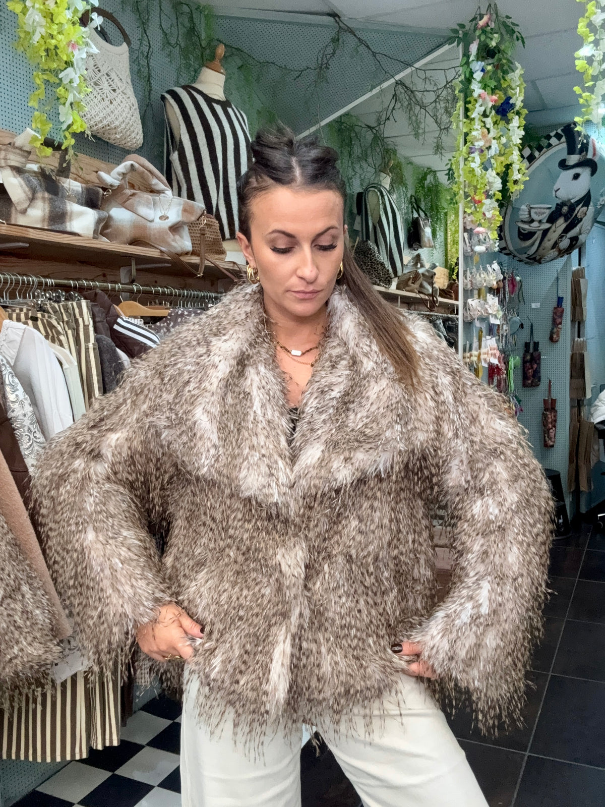 Veste grand col frange poche
