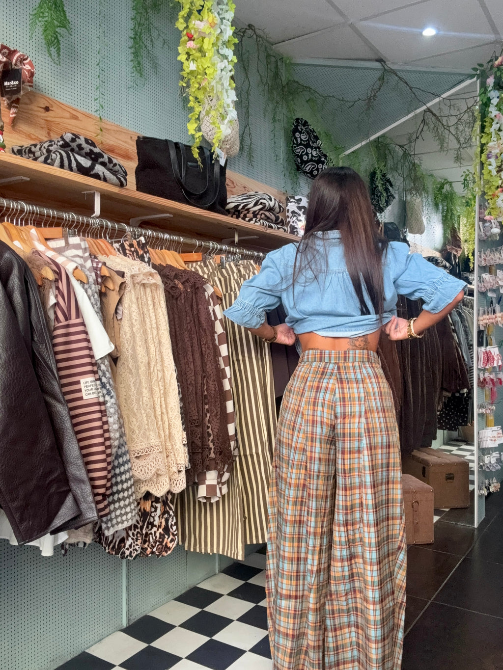 Pantalon Large À Carreaux