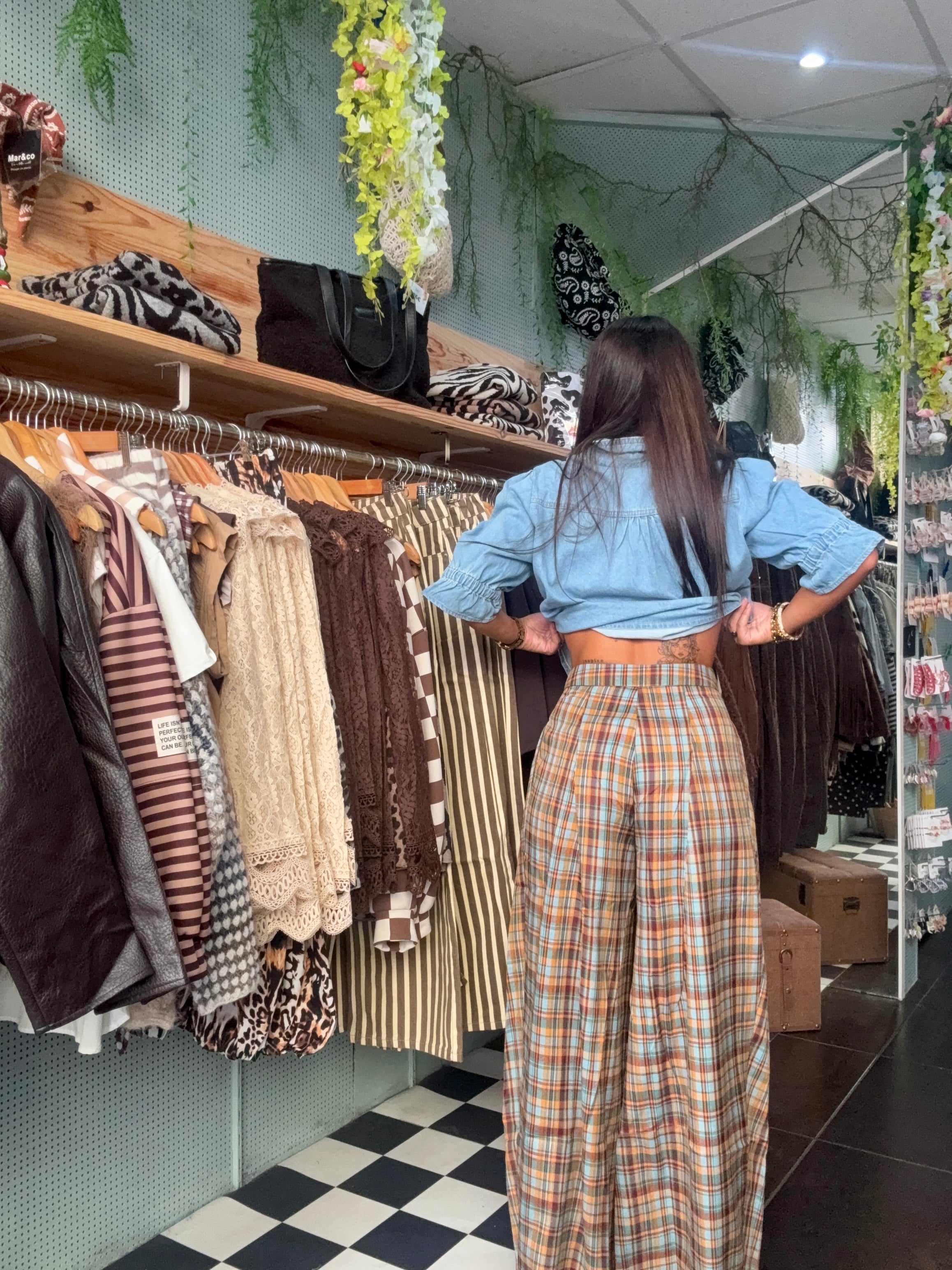 Pantalon Large À Carreaux