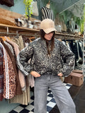Veste bomber léopard à manches 3/4 et bandes