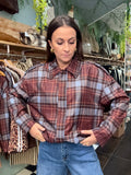 Veste bomber imprimée carreaux à col chemise et fermeture zippée