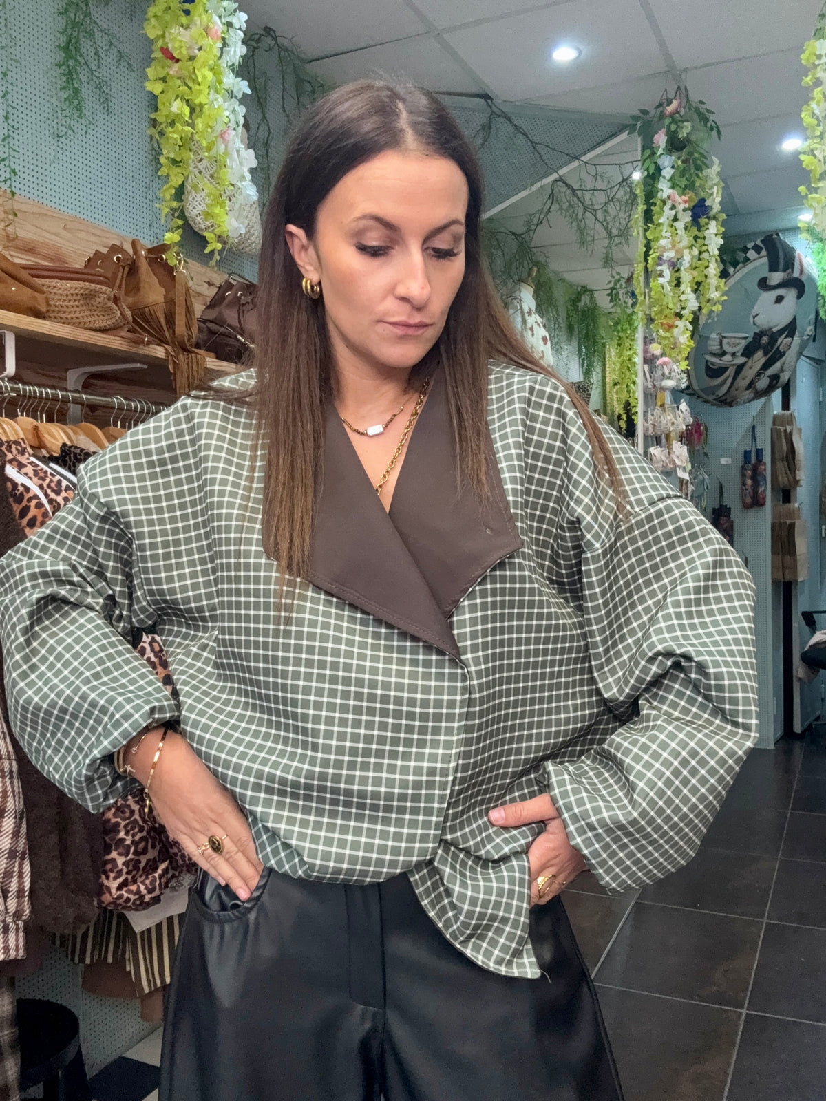Veste à carreaux col ajustable deux façons de porter