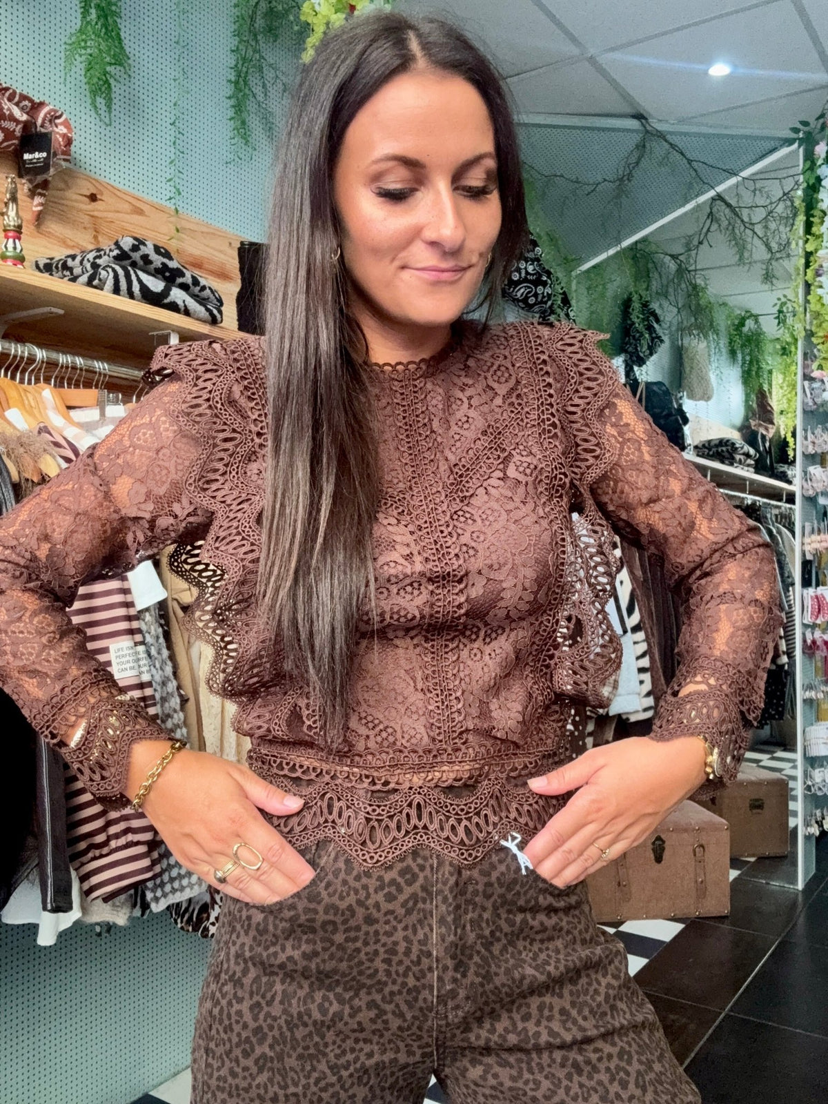 Top Dentelle Manches Longues Dos Zippé - Aura Divine